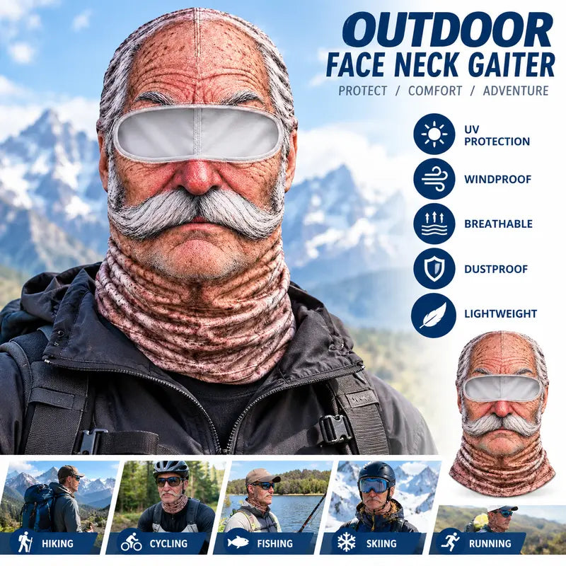Old Man Ski Winter Face Mask 3D Funny Realistic Face Balaclava Party Gear