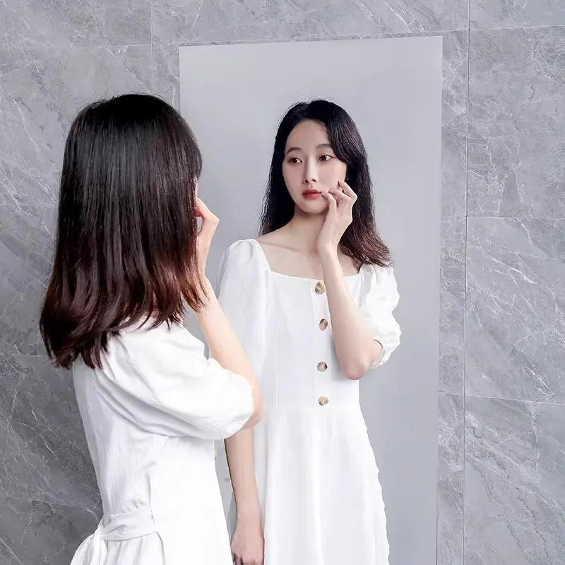 Self-adhesive mirror sticker with backing tape, 20 × 40 inch, soft glass mirror for self-service/glass doors, home use, full-length mirror, Instagram‑style bedroom reflective film