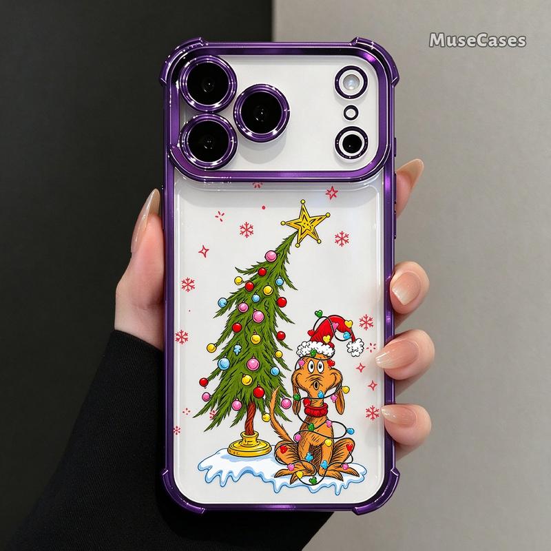 Funny Christmas Puppy Tree Lights Clear TPU Case for iPhone