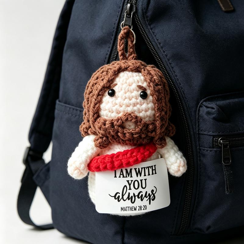 Handmade Yarn Crochet Jesus Stuffed Doll – Faith Car Charm Keychain & Dashboard Decoration