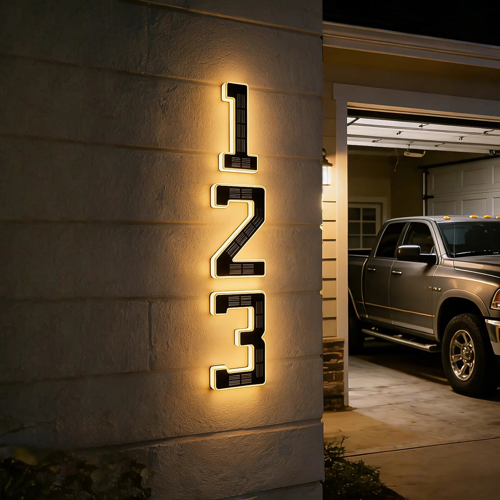 ISUNMEA 6.7 Inch Solar Lighted House Numbers for Outside, Light Up Waterproof LED Address Signs for Houses, Backlit Illuminated Exterior Modern House Numbers Light