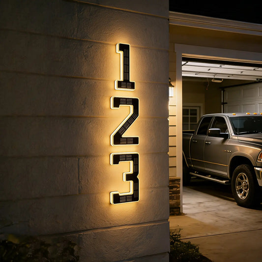 ISUNMEA 6.7 Inch Solar Lighted House Numbers for Outside, Light Up Waterproof LED Address Signs for Houses, Backlit Illuminated Exterior Modern House Numbers Light