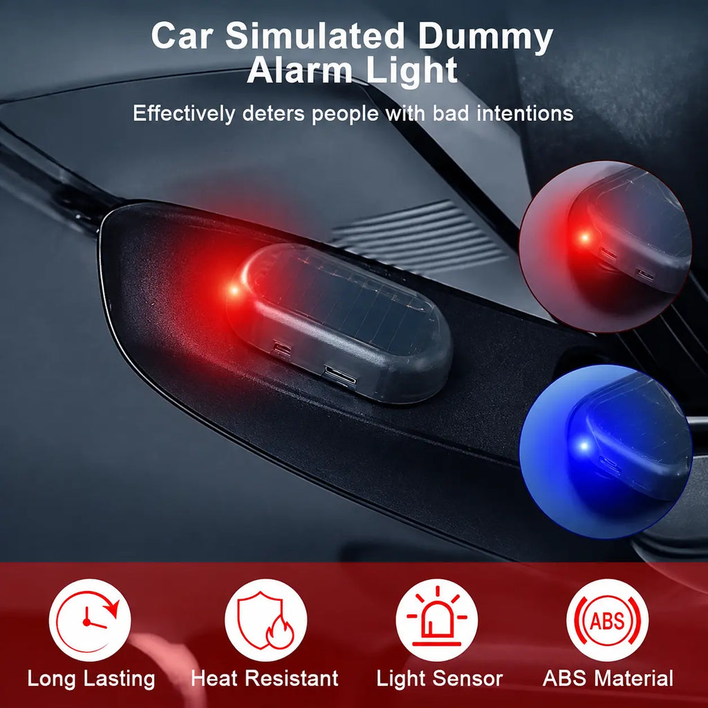 Solar Powered Fake Car Alarm Light – Auto Sensor Simulated LED Security Flashing Lamp