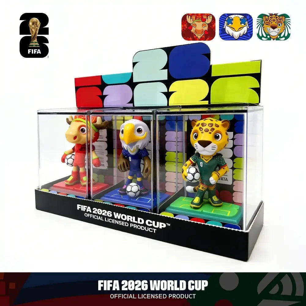 【 FIFA Official Licensed 】2026 World Cup Mascot Set Collectible Figurines, Canada Maple Mexico Zayu Usa Clutch 9cm Toy Statue