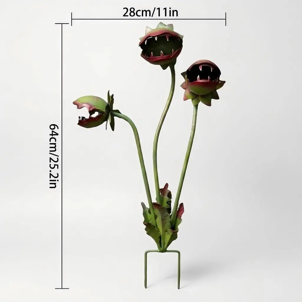 Whimsical Metal Carnivorous Plant Garden Stake - 25-Inch Large Monster Plant Sculpture, Durable Yard Art for Flower Beds Patios Planters, Unique Quirky Outdoor Garden Decor & Gift (1 pc)