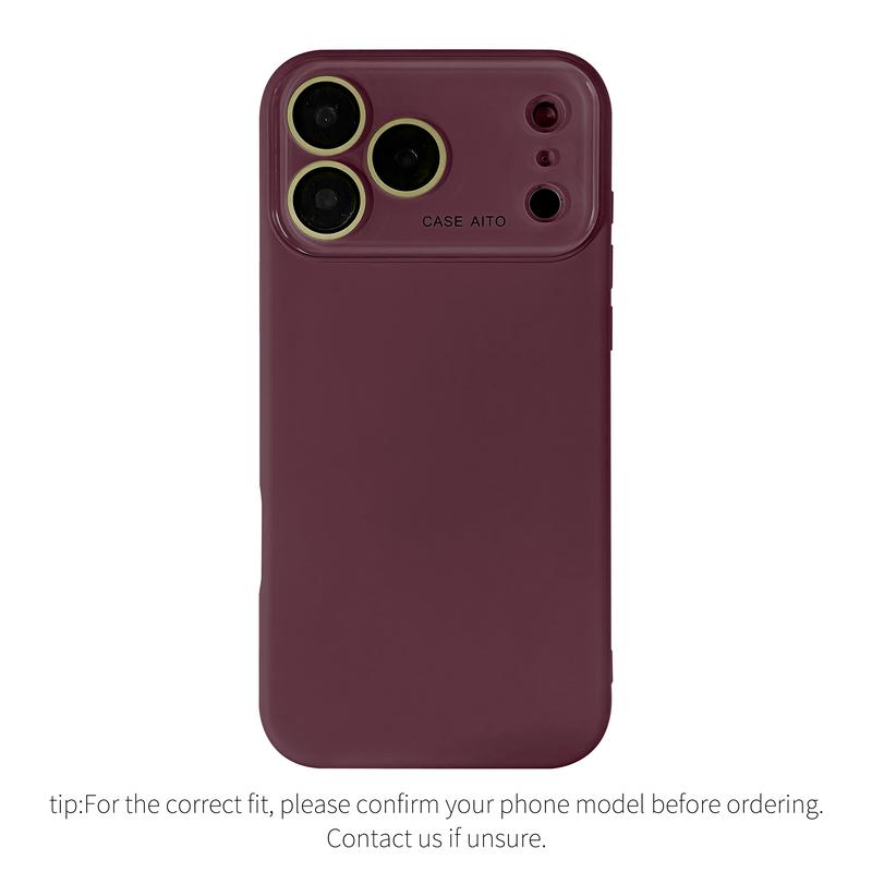 Burgundy Luxury Skin Feel Glass Lens Shockproof Case for iPhone 18 Pro Max