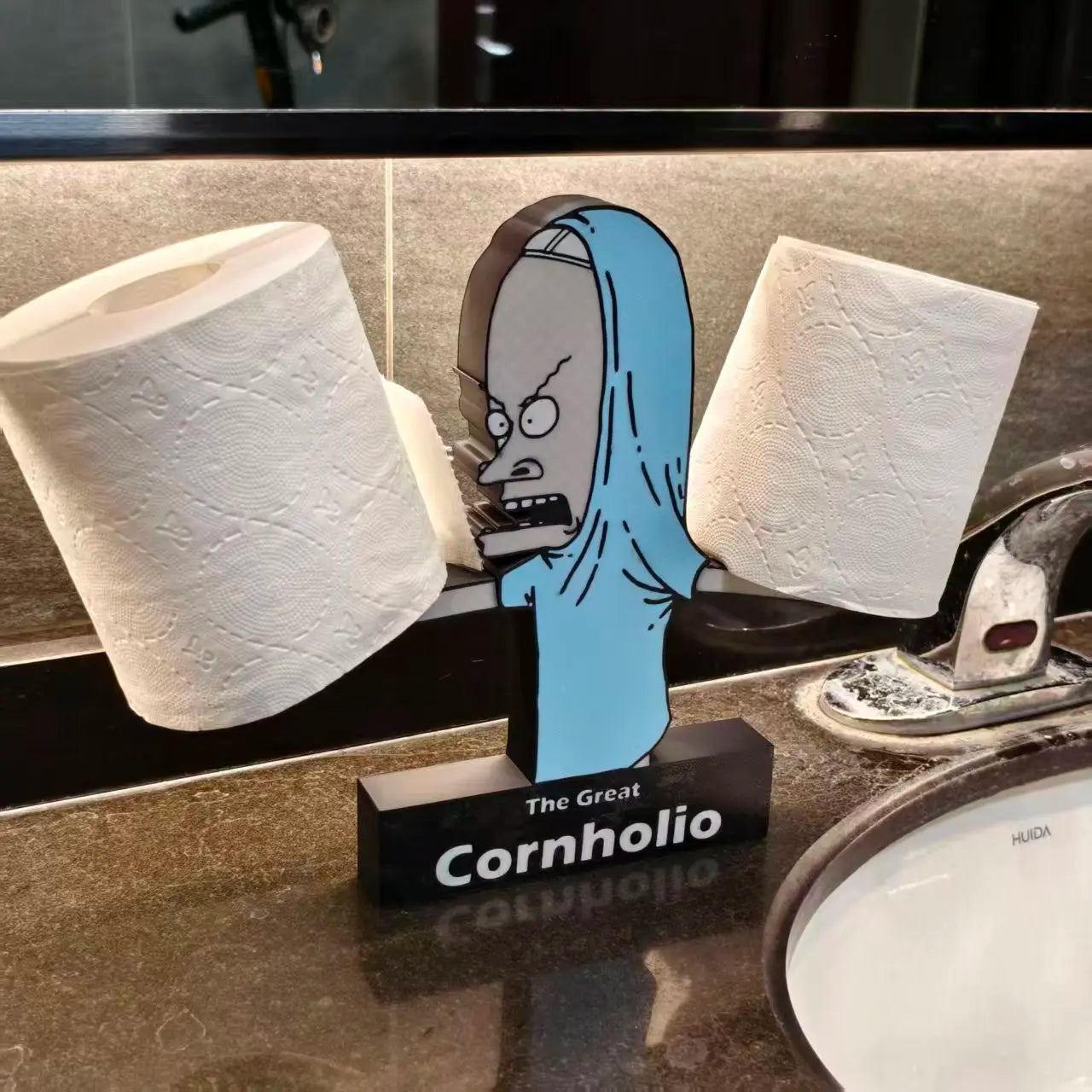 The Great Cornholio Toilet Paper Holder – Funny Character Bathroom Tissue Roll Stand & Novelty Home Decor