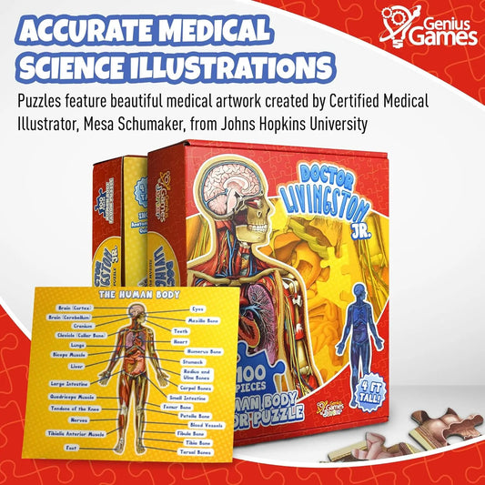Kid's 100 Piece Human Body Floor Puzzle: Dr Livingston's Jr. - A Medically Accurate 4ft Human Anatomy Jigsaw Puzzle