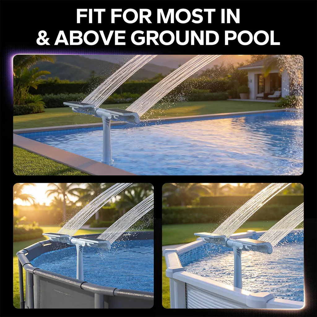 Fontaine solaire de piscine avec lumières à détection automatique et télécommande | Double pulvérisation, arroseur réglable pour piscines hors sol/enterrées