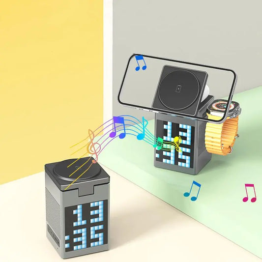6-in-1 Wireless Charger Speaker with MagSafe Stand & LED Clock