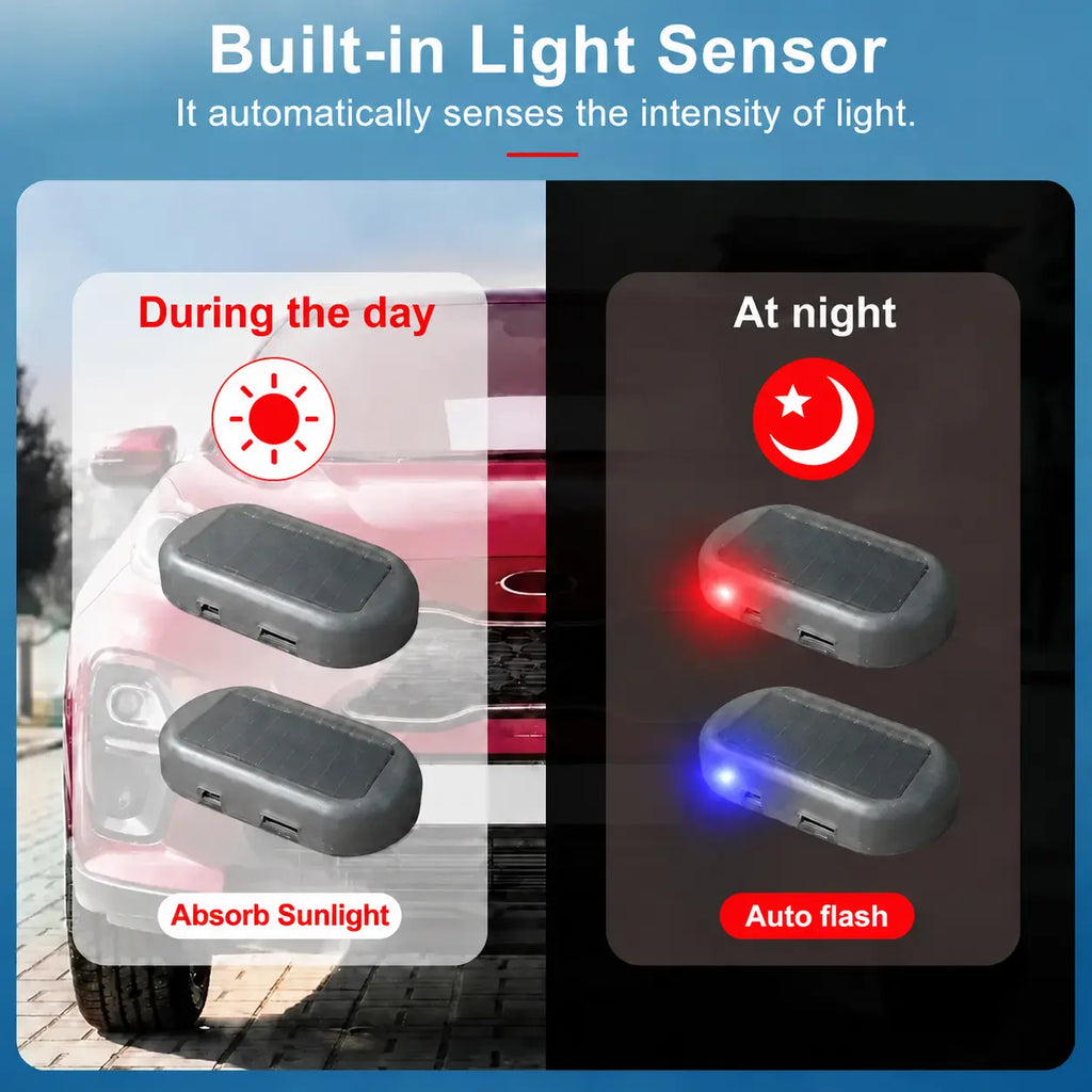 Solar Powered Fake Car Alarm Light – Auto Sensor Simulated LED Security Flashing Lamp