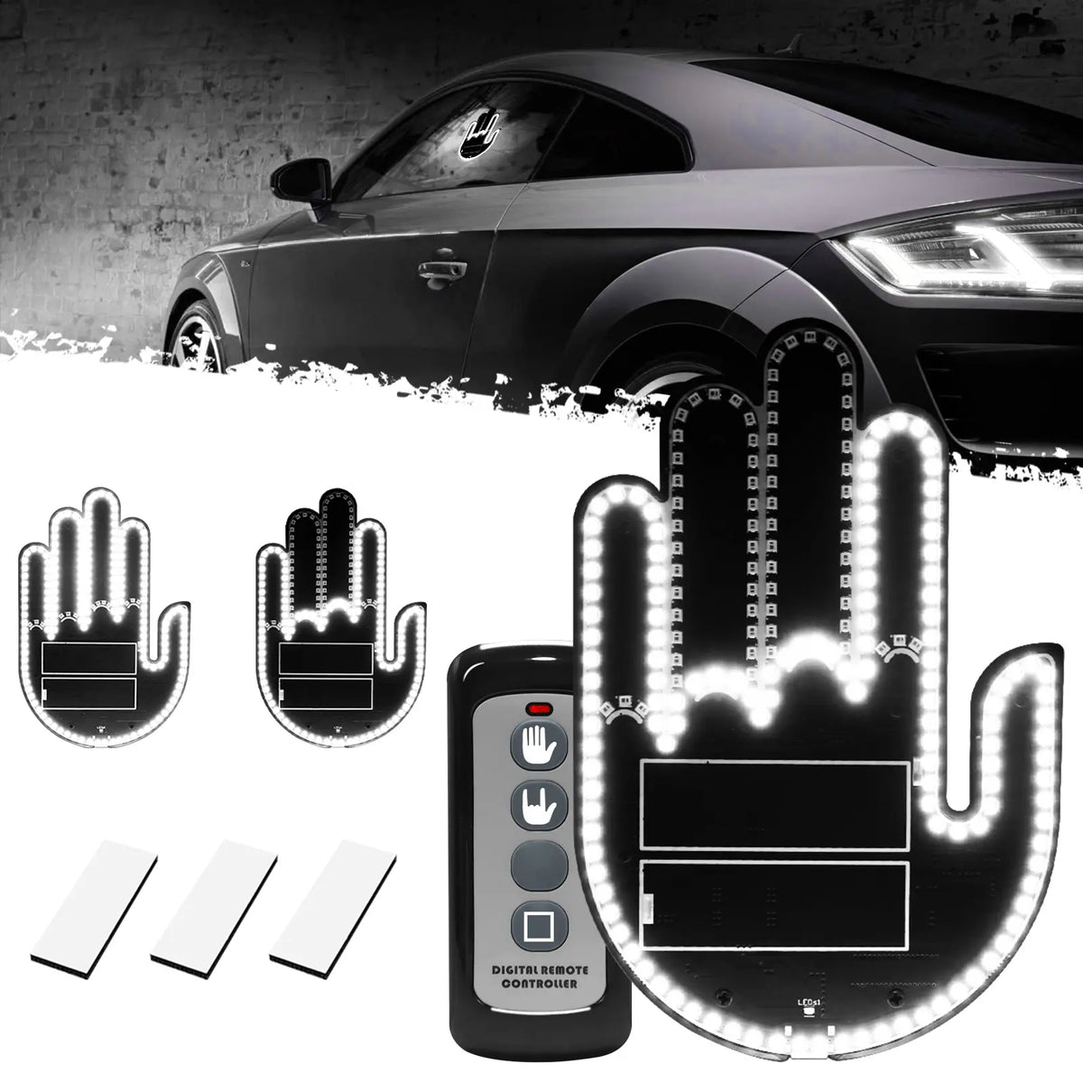 DIBMS Remote Control LED Car Gesture Light – Rechargeable Finger Hand Sign for Rear Window