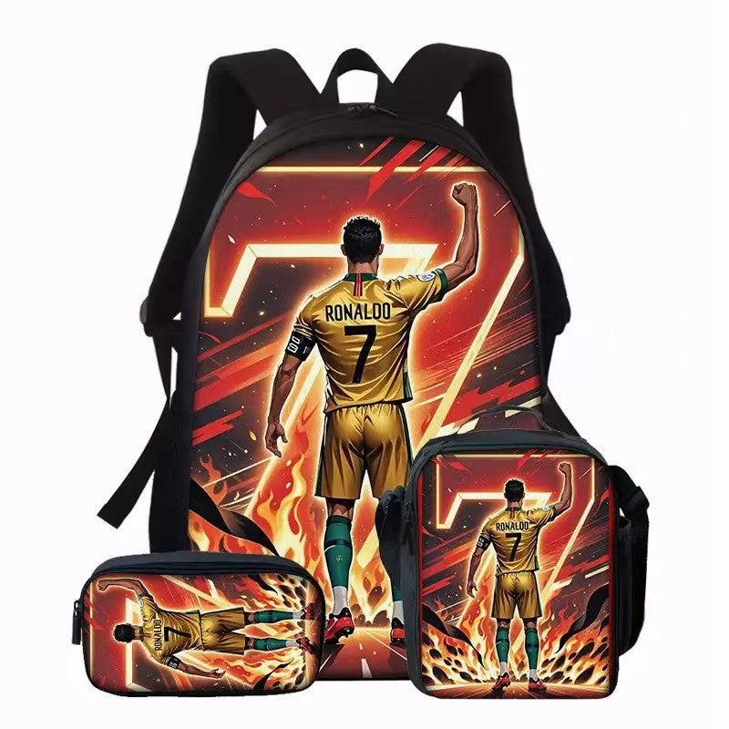 Football Star Print 16-Inch 3-Piece Casual Daypack Set for your little Fans, Includes Single-Layer Backpack, Small Shoulder Bag and Single-Layer Pencil Bag