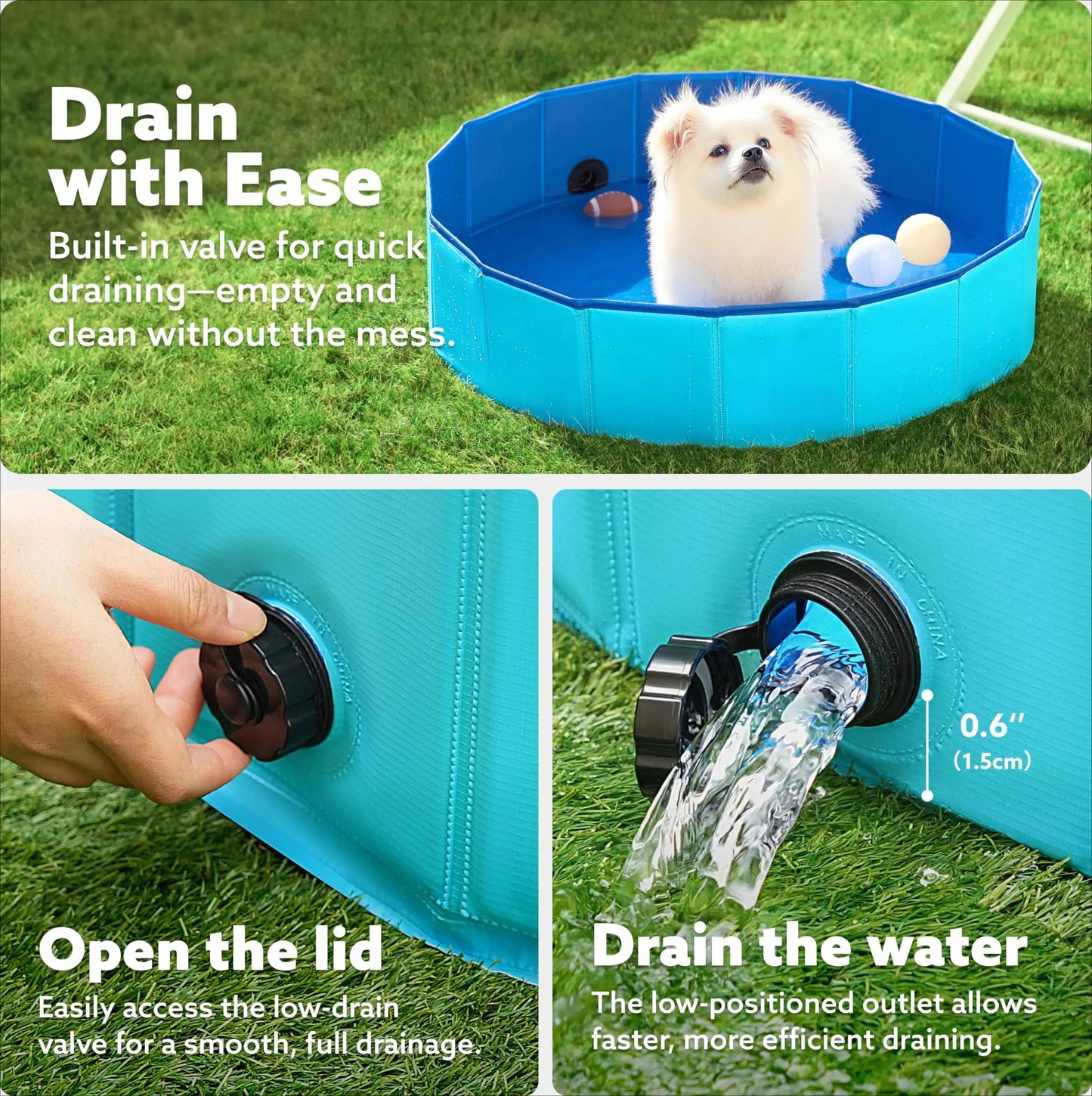 Foldable Hard Plastic Dog Kiddie Pool & Pet Bath Tub - Portable Anti-Slip Swimming Pool for Indoor/Outdoor Use