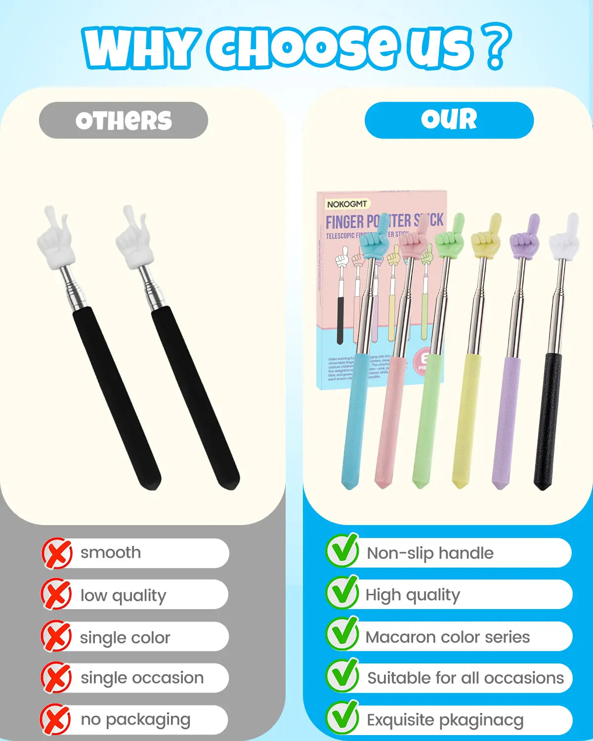 6PCS Extendable Finger Pointer Sticks for Classroom