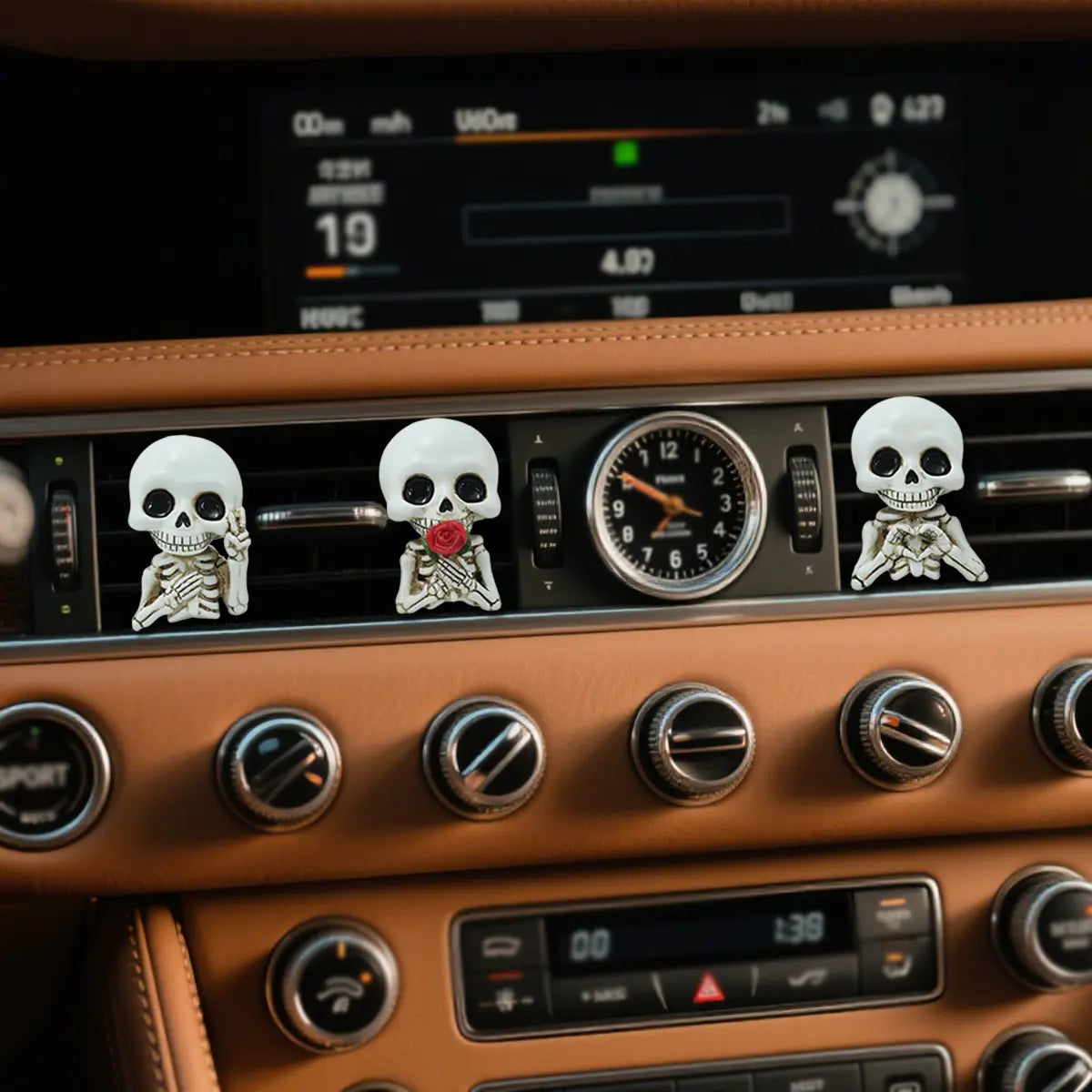 Cute Skull Car Diffuser Set, 3PCS Resin Skeleton Car Decor