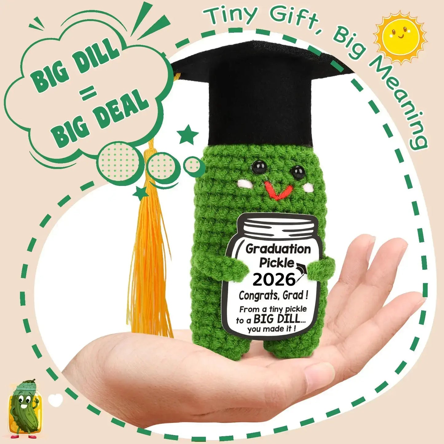 Graduation Pickle Funny Handmade Crochet Grad Gifts for Him Her - Cute Congrats Class of 2026 High School College Graduation Gifts with 5 Color Tassels
