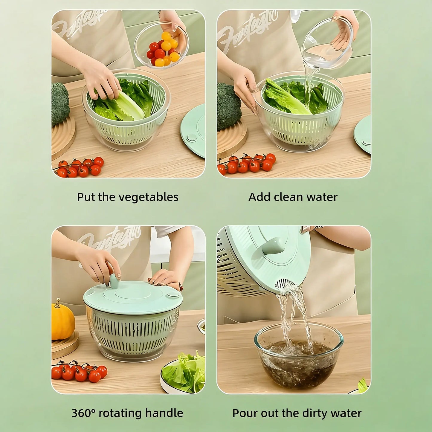 3-in-1 Large Salad Spinner & Vegetable Washer (5.3 Qt) - Includes 5-Blade Slicer, Strainer & Egg Separator