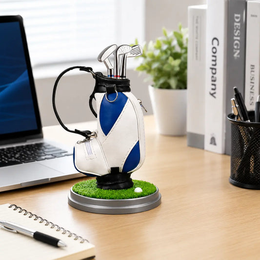 Golf Bag Pen Holder Set with 3 Golf Club Pens – Creative Desktop Organizer & Gift for Golf Lovers