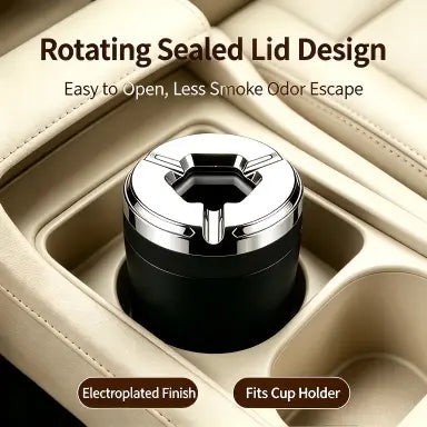 Rotating Sealed Lid Car Ashtray with Odor Resistance – Heat-Proof Vehicle Cup Holder Accessory
