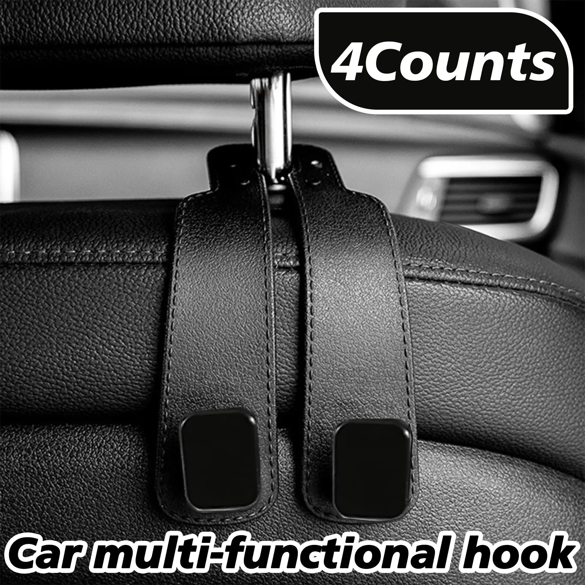 4PCS Faux Leather Car Headrest Hooks: Double-Hook Organizer for Bags & Essentials