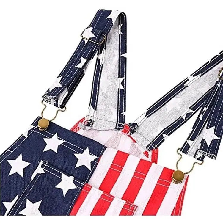 Men's and Women's American Flag Denim Overalls Stretch Shorts, Patriotic, Merica Menswear Suits Sleeveless, Parents' Day Romper Summer Menswear