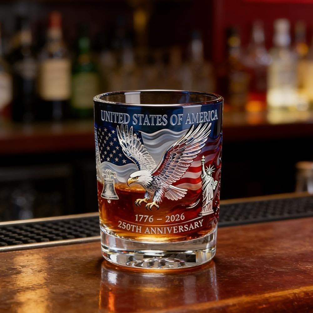 American 250th Anniversary Whiskey Bottle & Glass Set, Traditional Whisky Cup, Whiskey Tumbler, Ideal for Father's Day, Old Fashioned Liquor or Wine