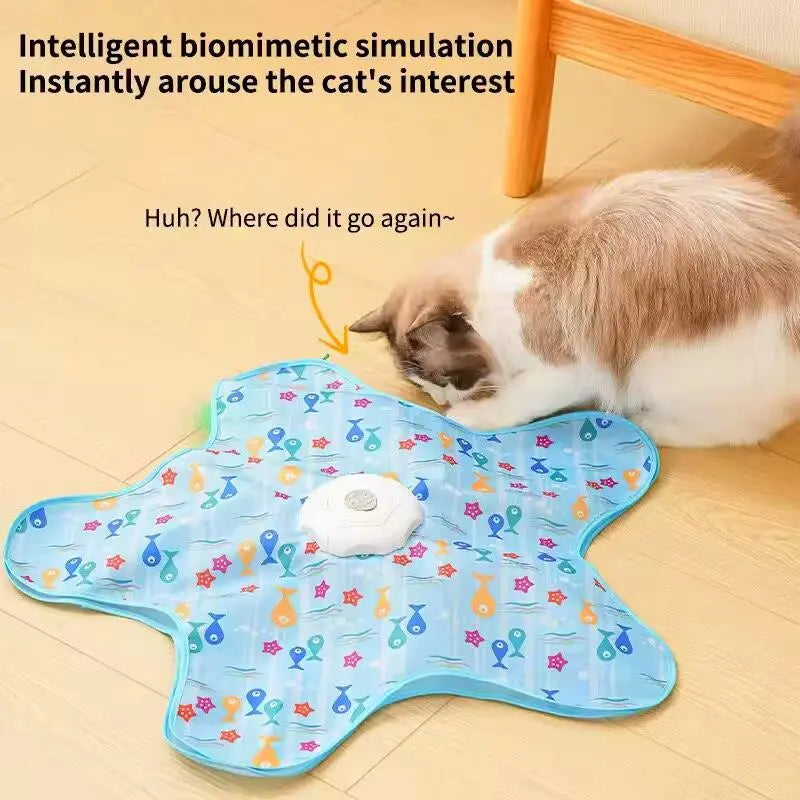 Colorful Pentagonal Cat Hunting Hood Toy with Two Feather Refills, Electric Auto-Rotating Feather Teaser Rod, Self-Entertainment Hide-and-Seek Game for Cats