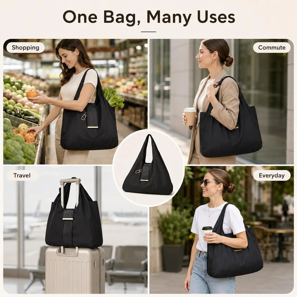 Compact Foldable Keychain Tote Bag – Expandable Reusable Grocery Shopping Bag with Key Ring