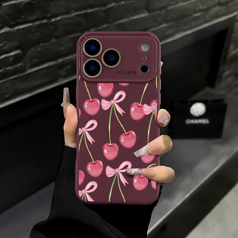 Coquette Cherry Bow Clear Case for iPhone 18 Pro Max – Trendy Cherry Aesthetic Phone Cover