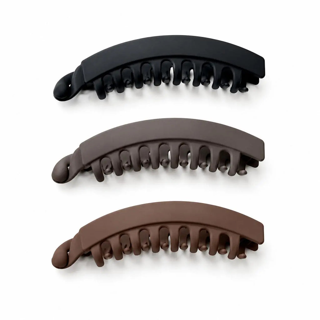 3-Piece French Banana Hair Clips – Non-Slip Neutral Ponytail Claw Clips for All Hair Types