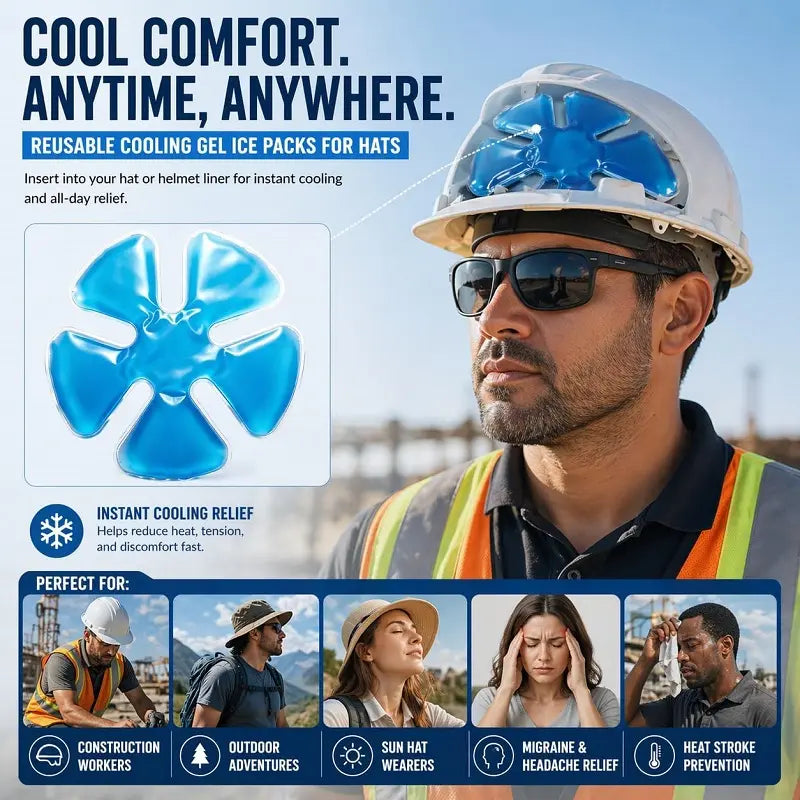 Reusable Hard Hat Cooling Gel Packs for Outdoor Heat Relief
