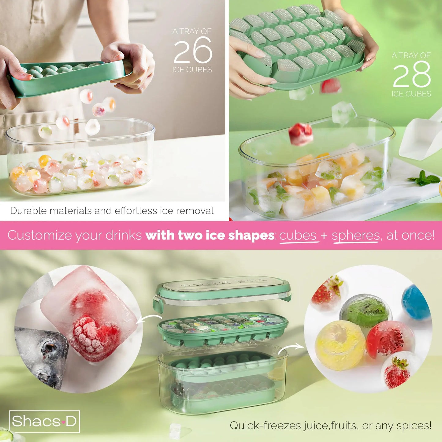 54-Cavity Silicone Ice Cube & Sphere Ball Mold Set with Lid - Easy-Release Freezer Tray