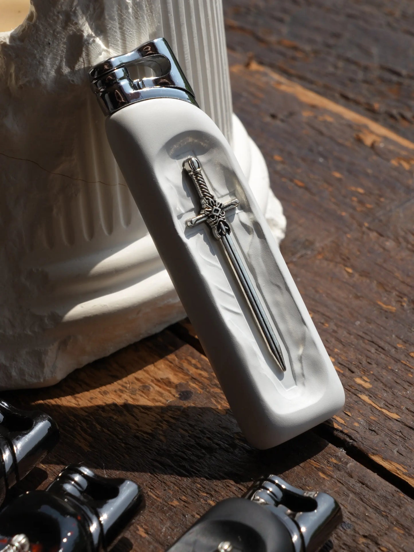Refillable Butane Lighter with Vintage Sword Embossed Design