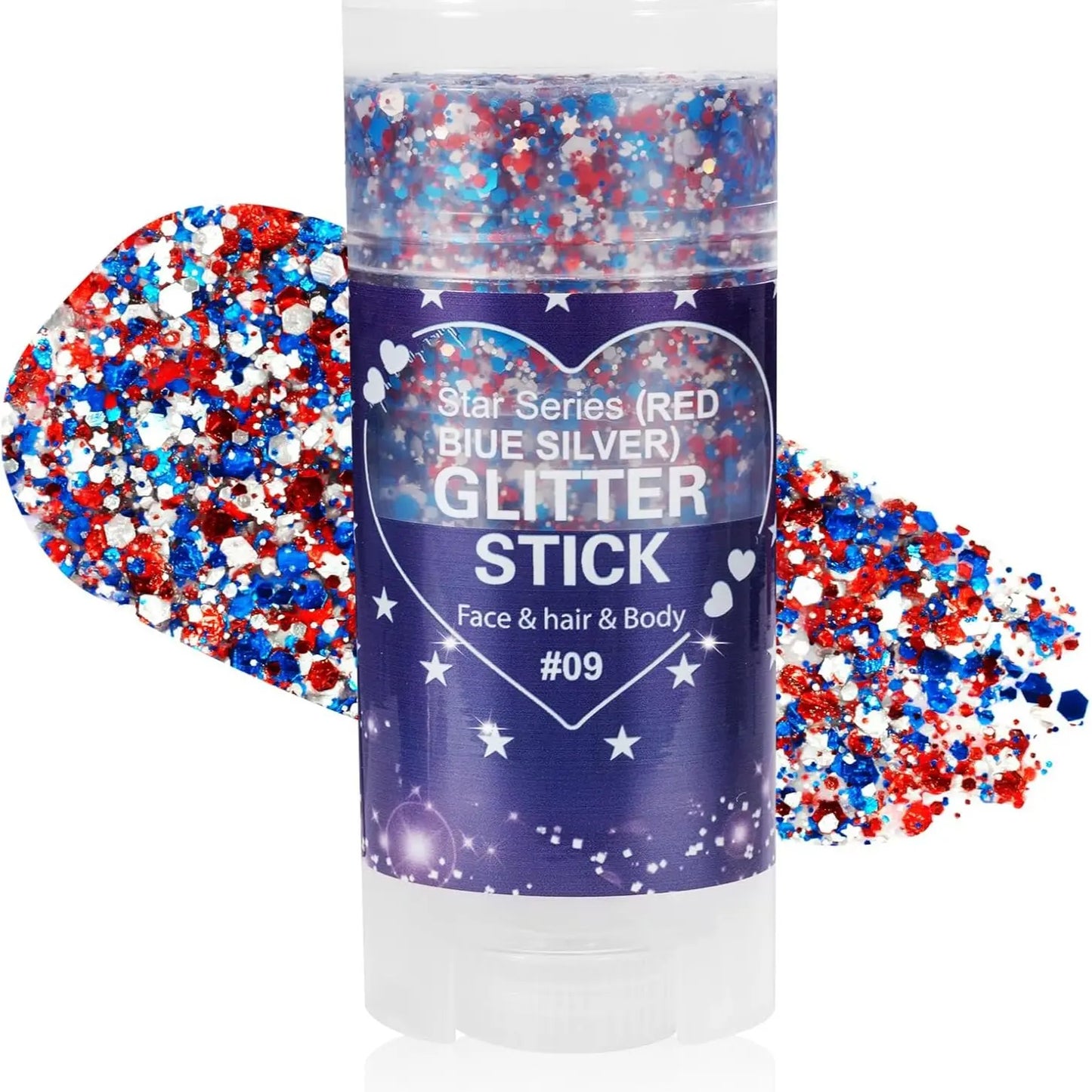 4th of July Independence Day Glitter Stick (Red, White & Blue for Party & Festival Look)