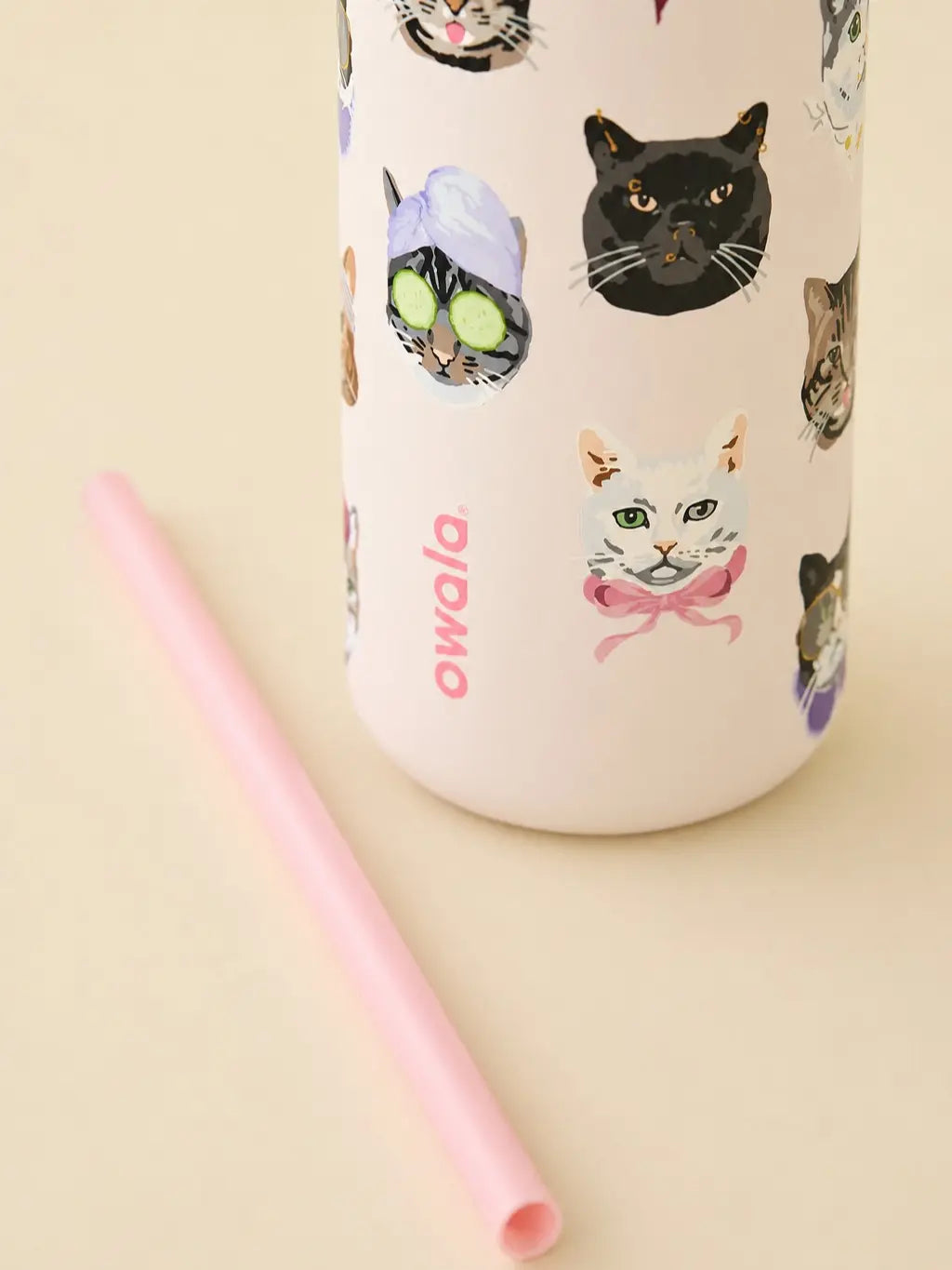 Botella de Agua Aislada de Acero Inoxidable de 32 oz con Pajita y Collage de Gatos Tiernos