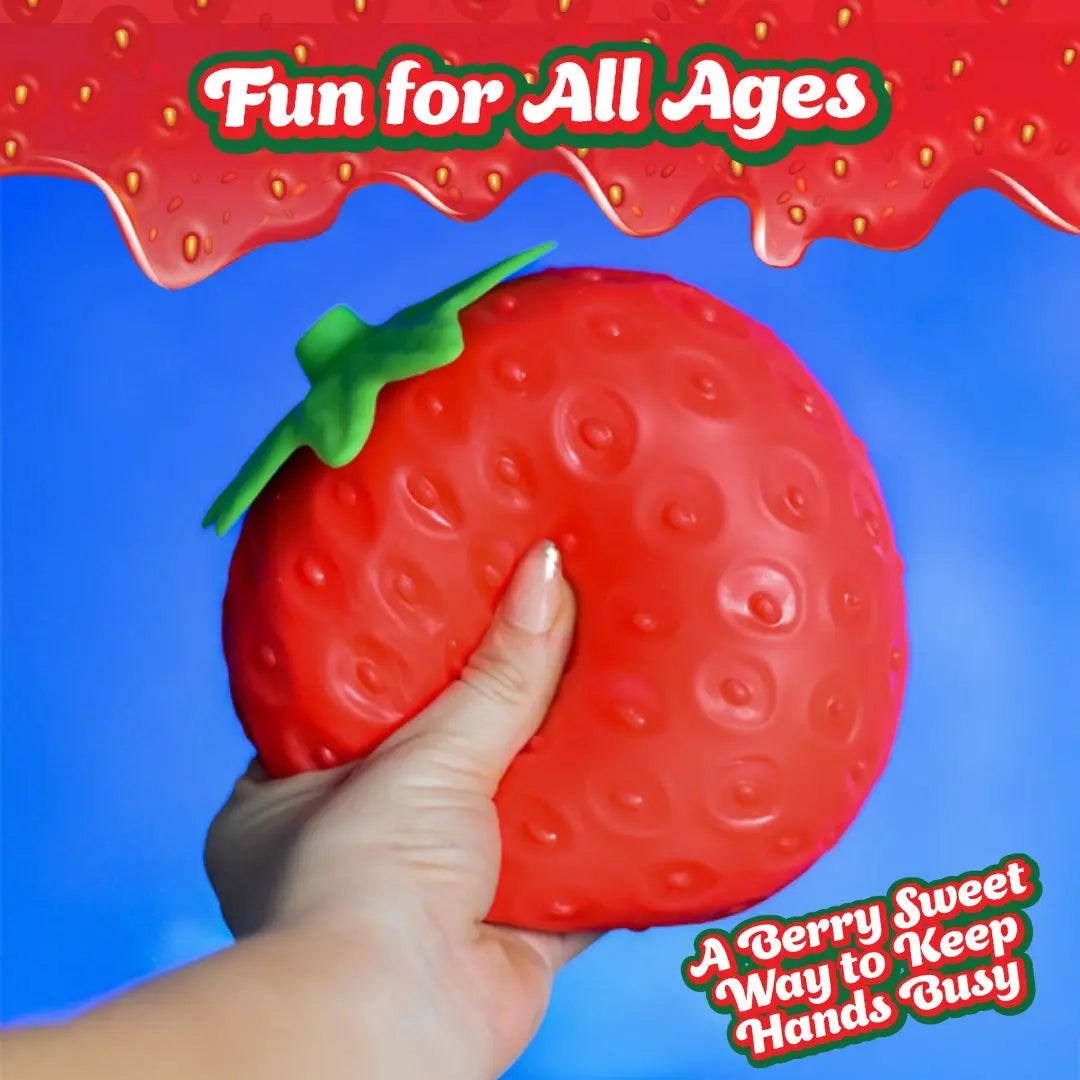 Toymendous Squeeze Strawberry - Extra Large 5" Squishy Stress Ball for Adults & Kids 3+ - Fruity Fidget Toy for Stress Relief & Sensory Play - Safe & Durable Non-Toxic Material