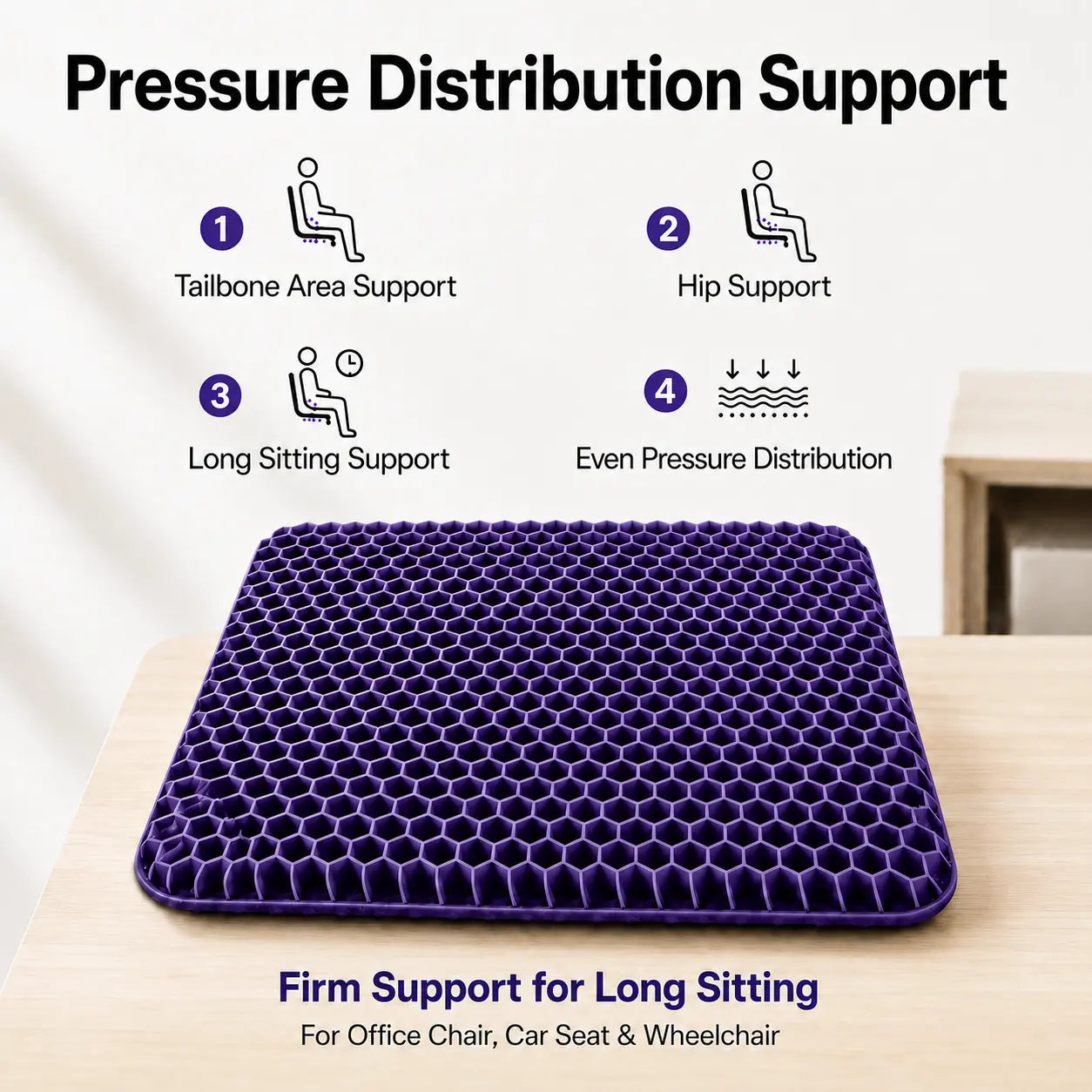 Cooling Gel Cushion for Long Sitting, Honeycomb Breathable Seat Pad with Pressure Relief