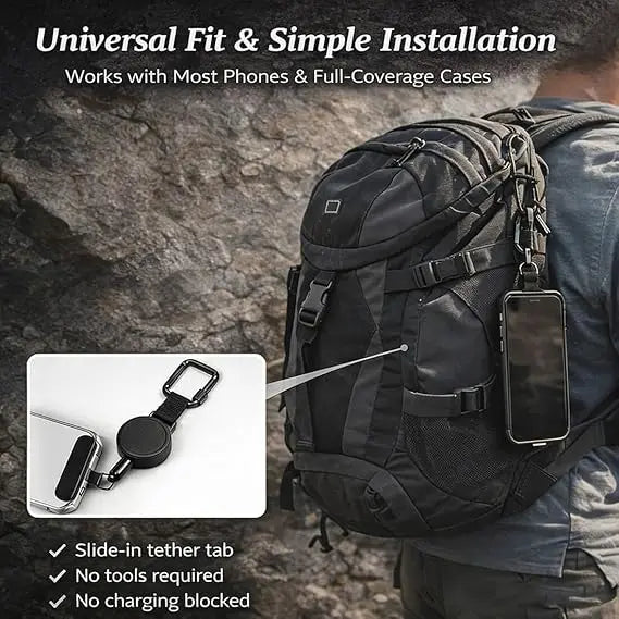 Outdoor Anti-Theft Phone Lanyard, Retractable Phone Tether with Locking Carabiner