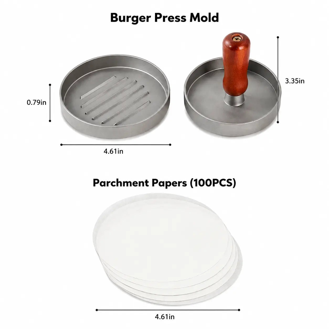 Stainless Steel Burger Press – Non-Stick Patty Maker Mold & Metal Smasher Tool