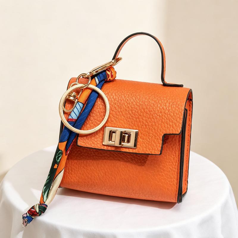 Mini Square Bag Pendant Keychain - High Quality Leather with Colorful Strap, Cute Car Keychain & Bag Charm Accessory