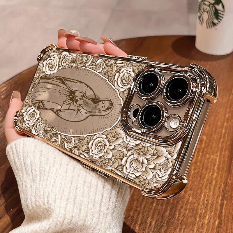 Rose & Guadalupe Catholic Coquette Case with Clover Strap for iPhone & Samsung Galaxy