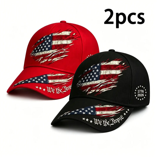 2pcs 250th Anniversary Print Baseball Cap, Adjustable Unisex Sun Cap
