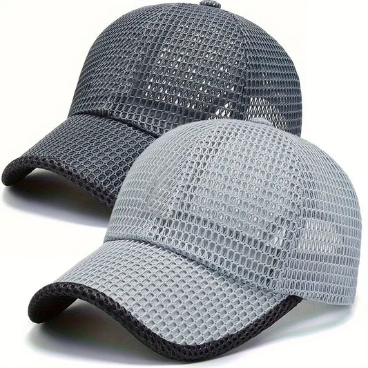 2pcs Men's Mesh Trucker Hats - Adjustable Cotton Snapback, Outdoor Sports Sunscreen Duck Tongue Cap, Breathable Adult Universal Gift, Men's Sports & Outdoor Accessories, Adjustable Cotton Hat,summerwins,father'sdaygifts,campingessentials,campinggear