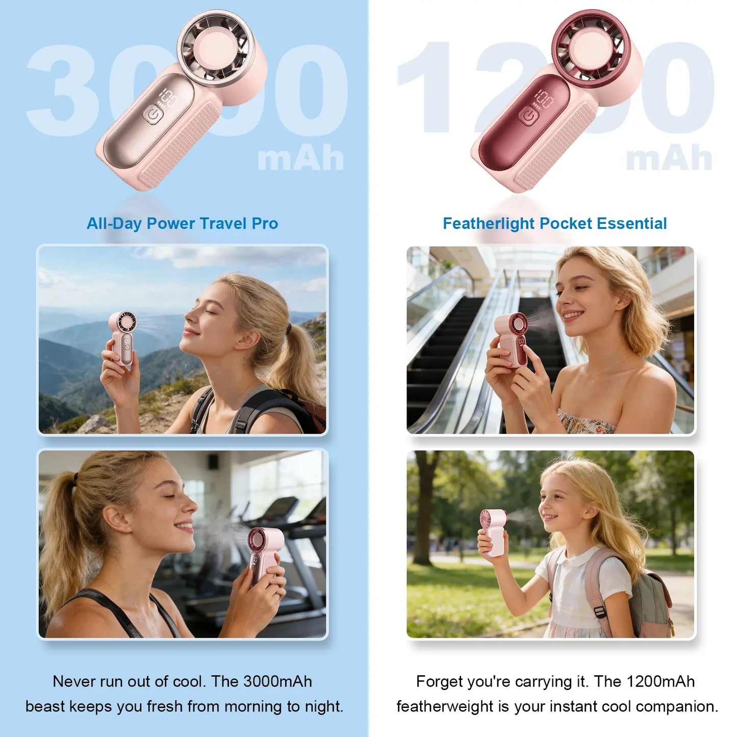 Mini Handheld Fan with LED Display - 6-Speed Turbo Portable Pocket Fan