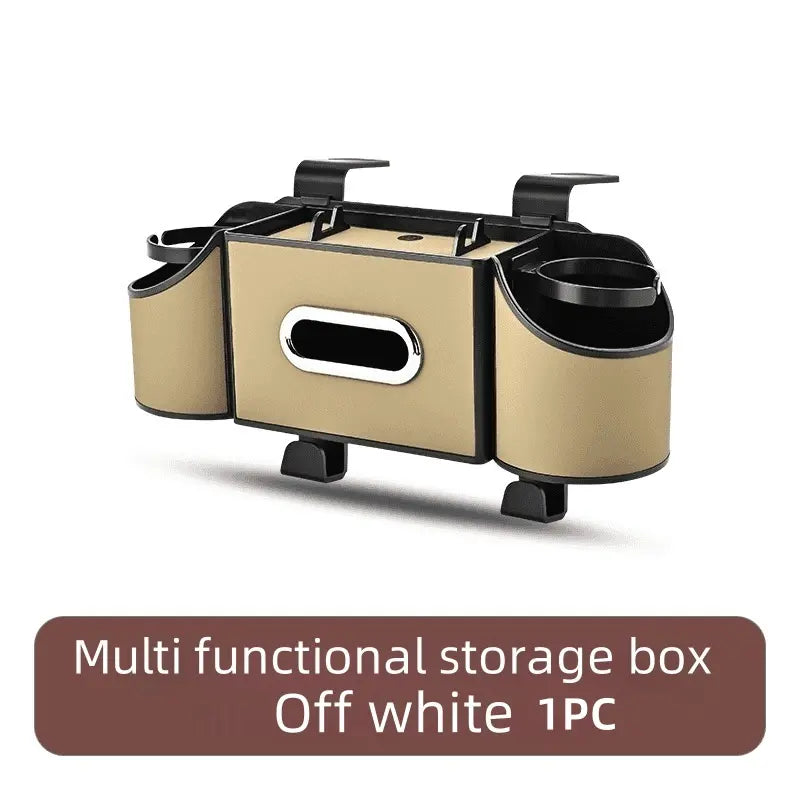 Multifunctional Car Seat Back Organizer: Storage Box with Tissue Holder, Dual Cup Holders & Bag Hooks