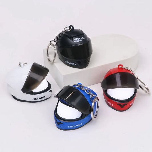 Mini LED Helmet Keychain with Light-Up Visor, Motorcycle Bag Charm & Backpack Pendant Gift for Riders