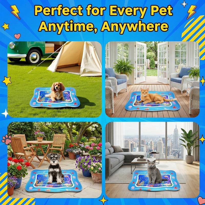 Thick 0.7mm PVC Cat Water Play Mat – Interactive Cooling Activity Pad with Floating Fish