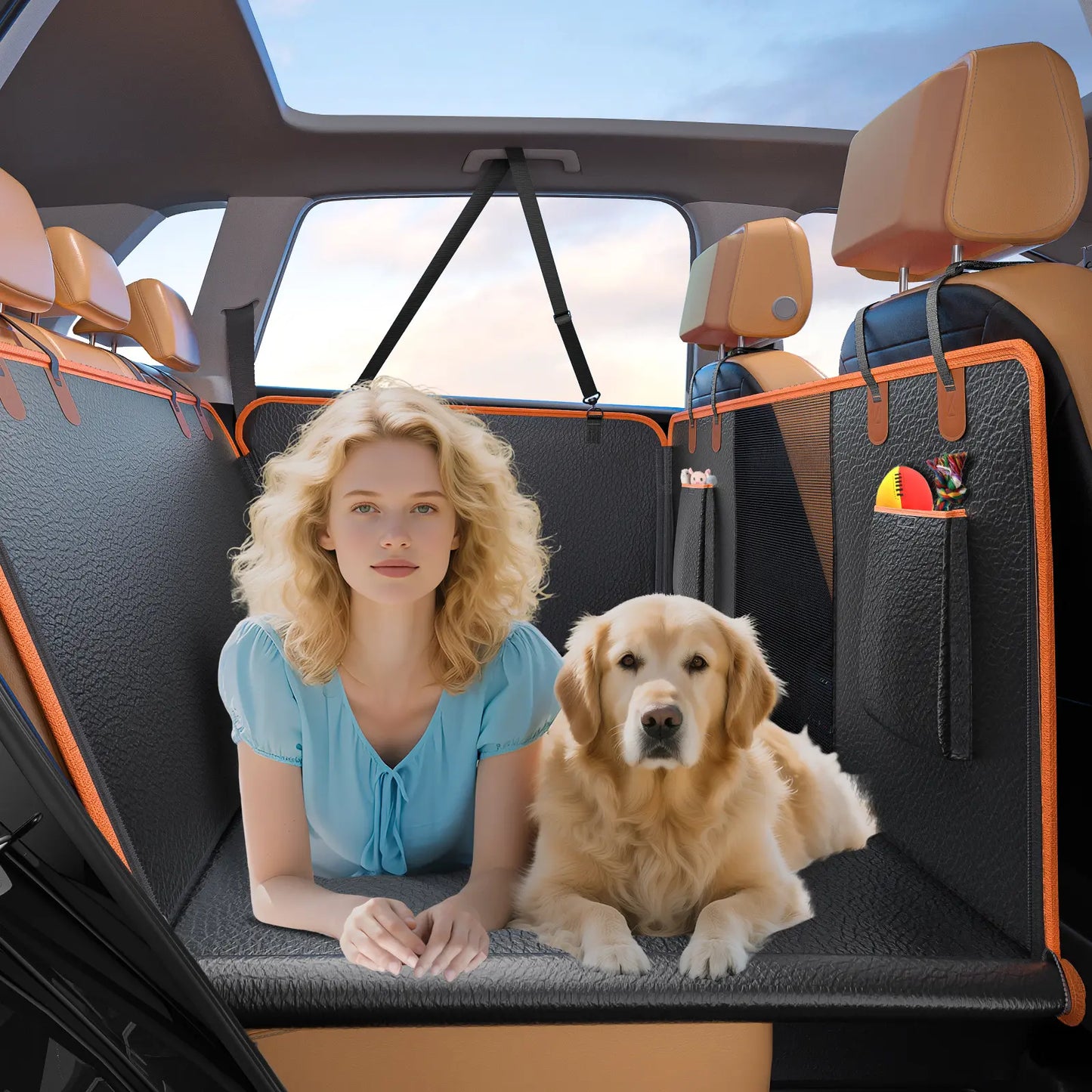 Dog Car Seat Cover, Waterproof Hard Bottom Folding Dog Bed for Travel, Expandable Space, Supports up to 400 lbs Pet Accessory