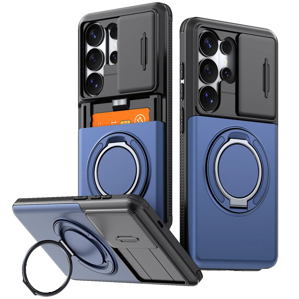Slide Camera Cover Ring Kickstand Case for Samsung Galaxy S26 Ultra – Dual Layer Shockproof Wallet Cover